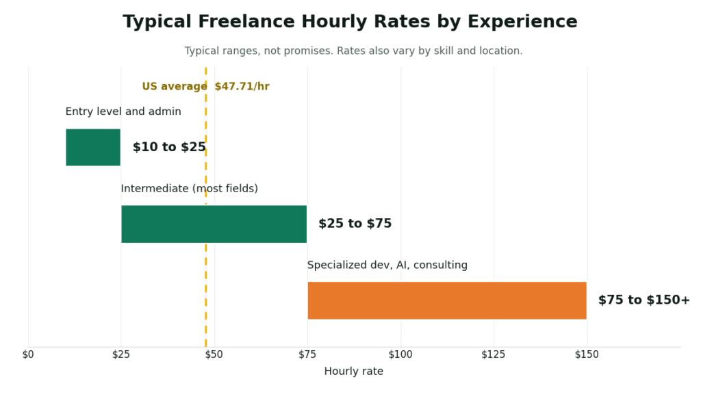 chart of typical freelance hourly rate ranges by experience