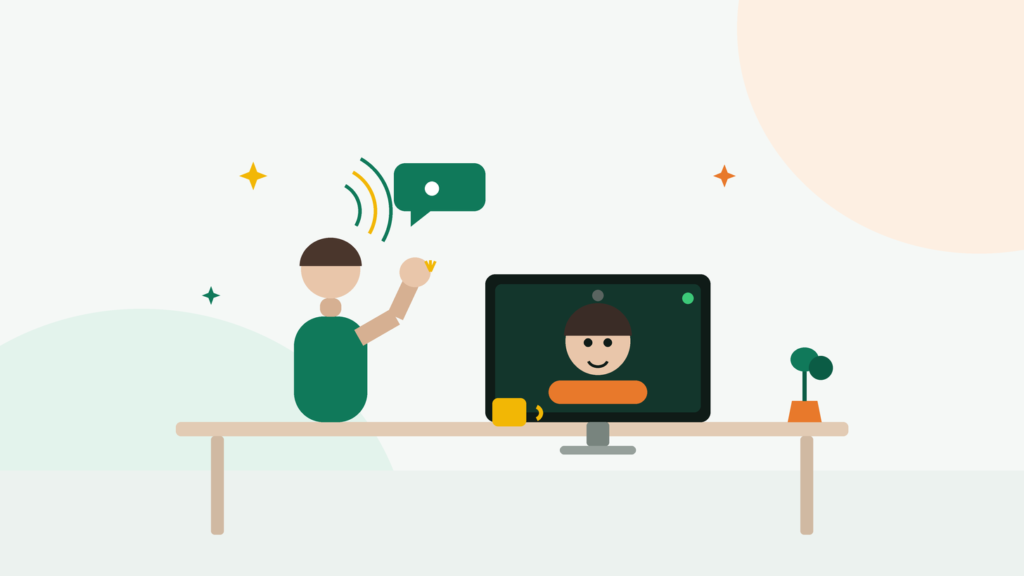 person waving on a video call with a first client